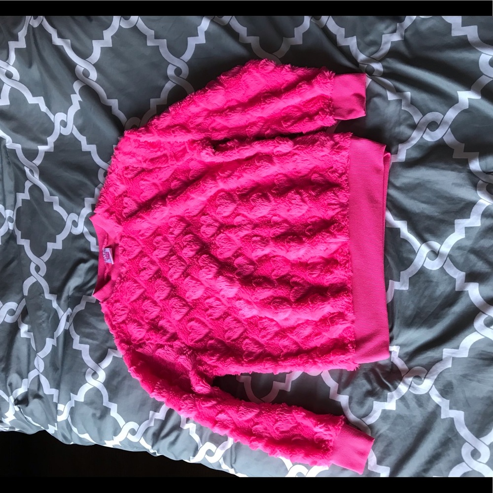 Cute fuzzy hot pink heart sweater